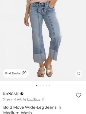 KanCan Bold Moves mid rise Medium Blue Wide-Leg Cuffed Jeans